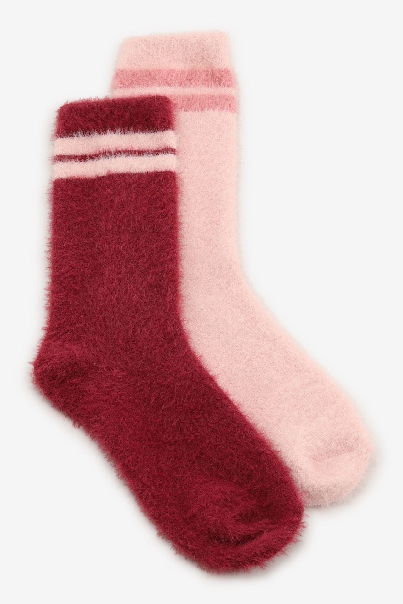 2 paires de chaussettes pelucheuses bordeaux/rose - Taille 36/42 -