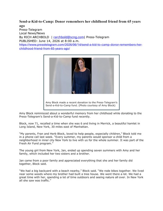 YMCA of Greater Long Beach - Send-a-Kid-to-Camp- Donor remembers her ...