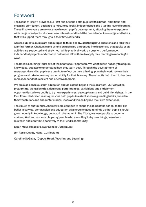 Reed's School - Close Curriculum Booklet June 2026 - Page 1 - Created ...
